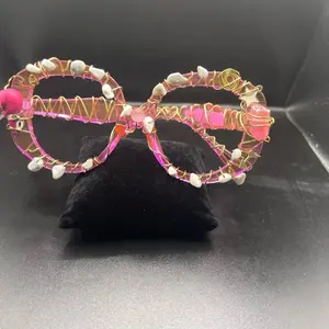 Brass Wire Wrapped Frames with Howlite Cats Eye and Aura Crystal for Unique Fashion Accessories