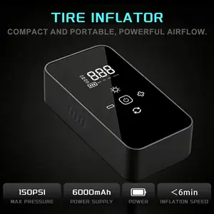 Cordless Tire Inflator Portable Air Compressor 150PSI, Dual Power Battery and 12V Car Plug, Auto Shut Off, Digital Display, LED Light for Cars, Bikes, Motorcycles, Balls