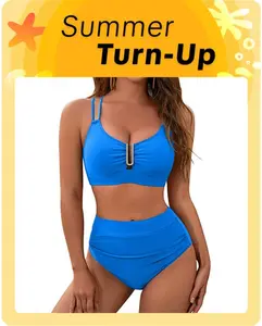 BMJL High Waisted Cutout Crisscross Ruched Womens Modest Tummy Control Two Piece Bikini Sets Full Coverage Swimsuits