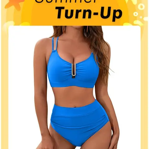 BMJL High Waisted Cutout Crisscross Ruched Womens Modest Tummy Control Two Piece Bikini Sets Full Coverage Swimsuits High Rise Swimwear#TikTokShopFallDealsForYou