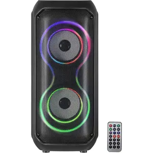 Supersonic IQ Sound IQ-3404BT 2x4-inch High Efficiency Speaker System Bluetooth Enabled TWS Colorful LED Lights USB Micro SD AUX Inputs FM Radio Portable Rechargeable Battery Remote Control