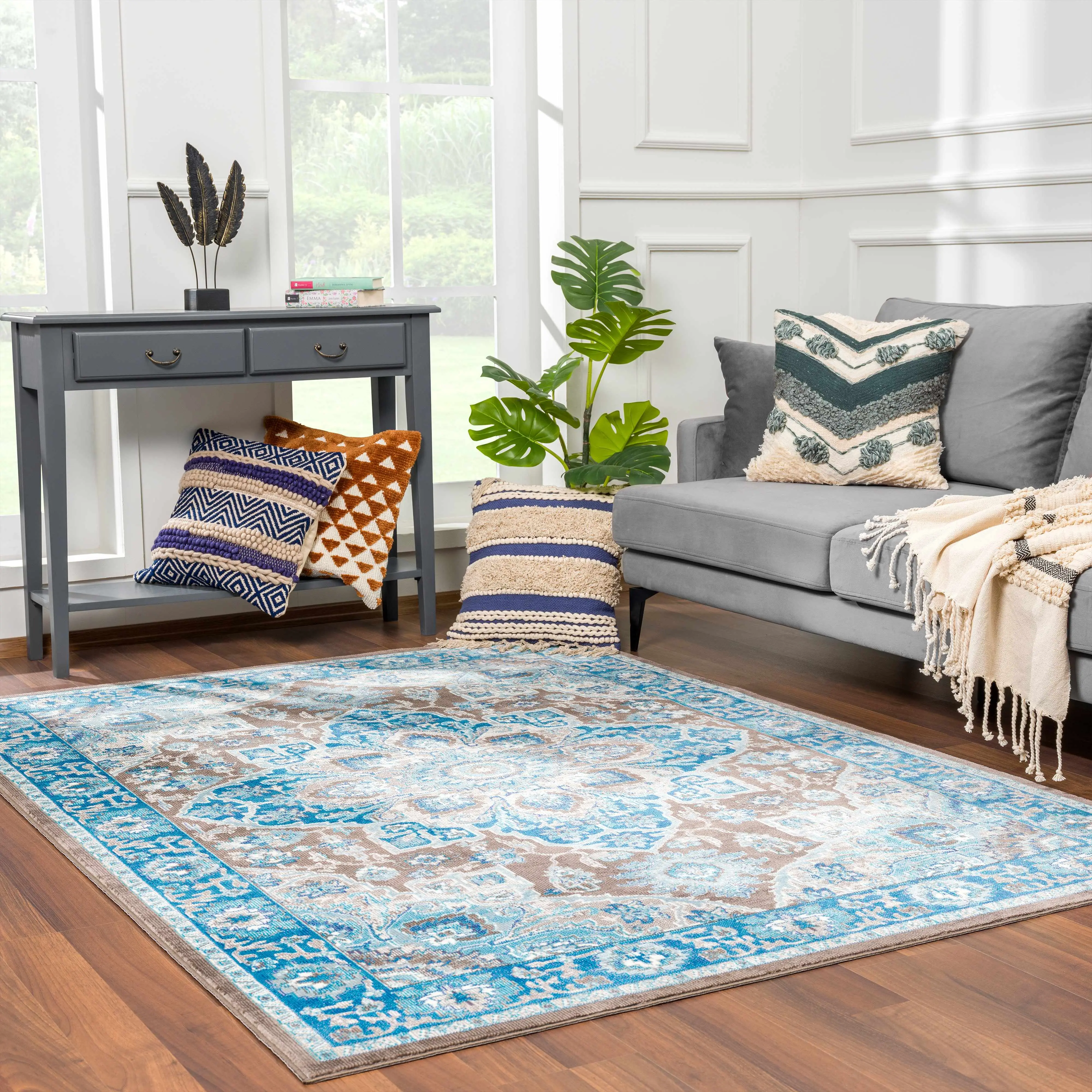 Mardin Turquoise Decorative Rectangle Area Rug - Clearance, Living Room Household Textile