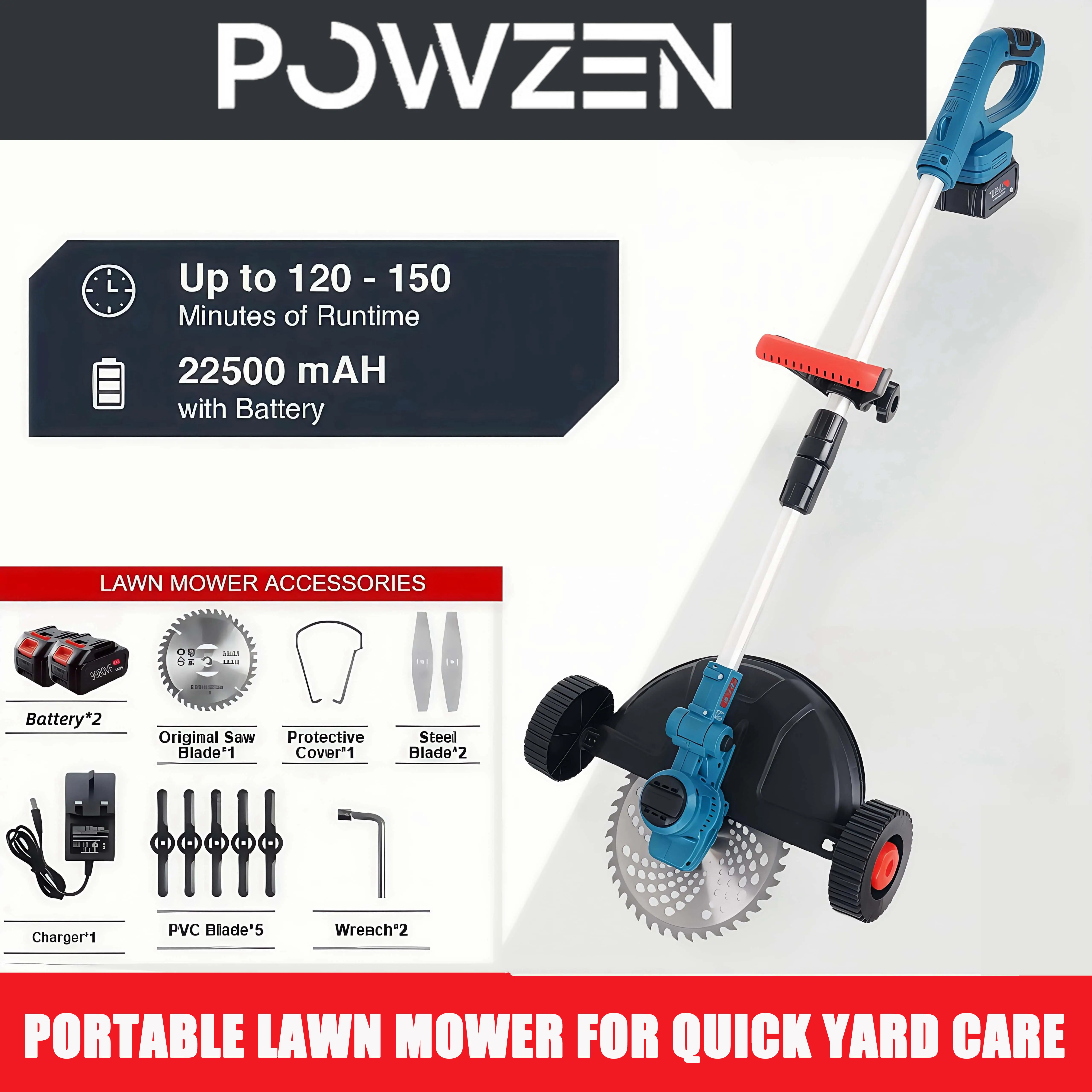 Powzen Cordless Weed Wacker Eater Battery Powered 21V Electric Weed Trimmer with 2 Li-Ion Batteries for Lawn Garden Pruning/Trimming