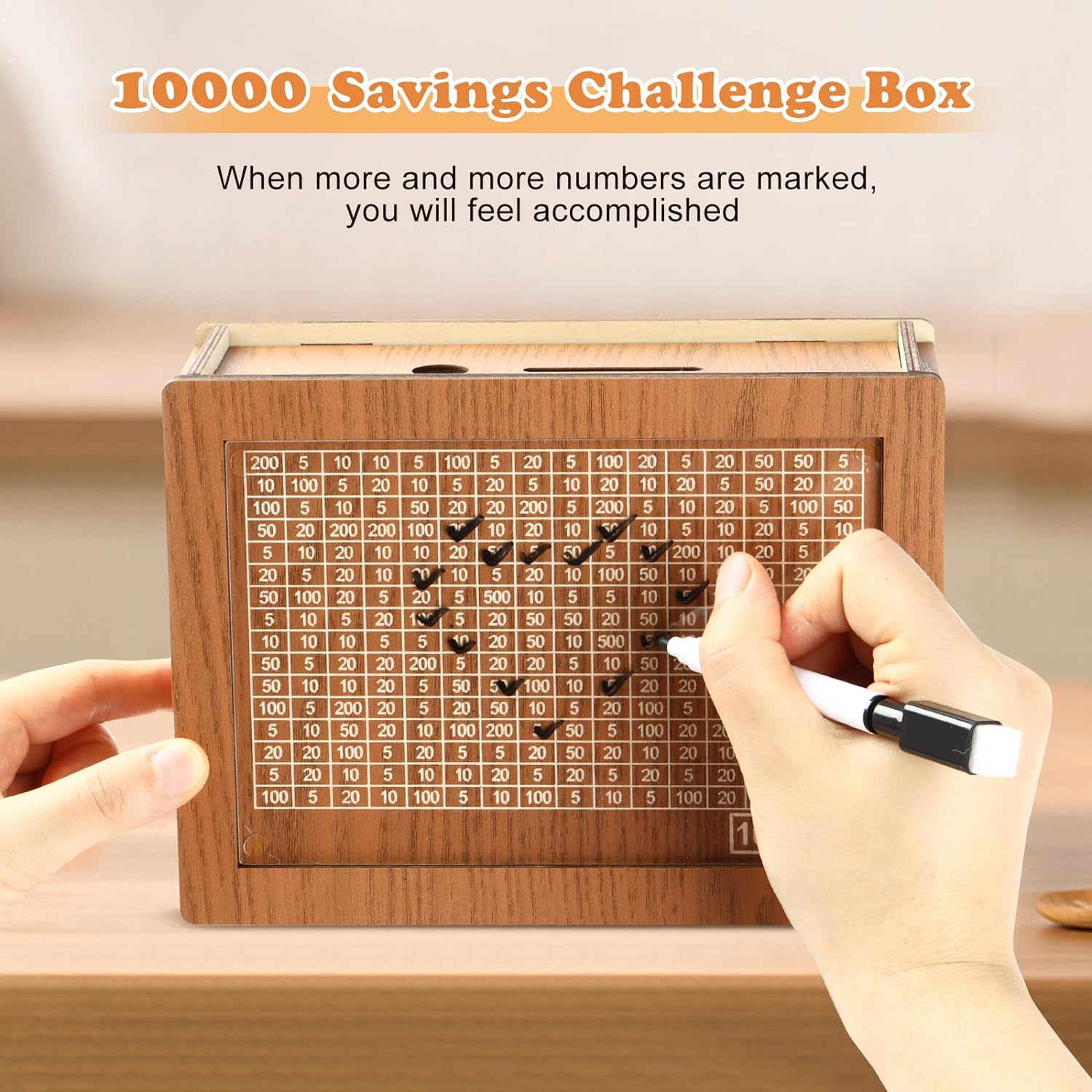 10000 Savings Challenge Box, Money Saver Box 10k Smash, Wooden Digital Save Piggy Bank for Adults Kids, Cash Vault Wooden Savings 10,000 Dollar, Caja De Ahorros, Cashbox Kakeibo