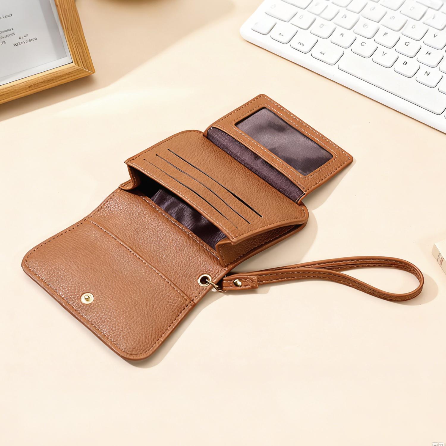 Women's Hand-Sized Casual Chic Foldable Tri-Fold Wallet with Wrist Strap, ID Window, Cash Compartment, Rear Zipper Coin Pocket, Multi-Function Bow Accent,back to school,back to school haul