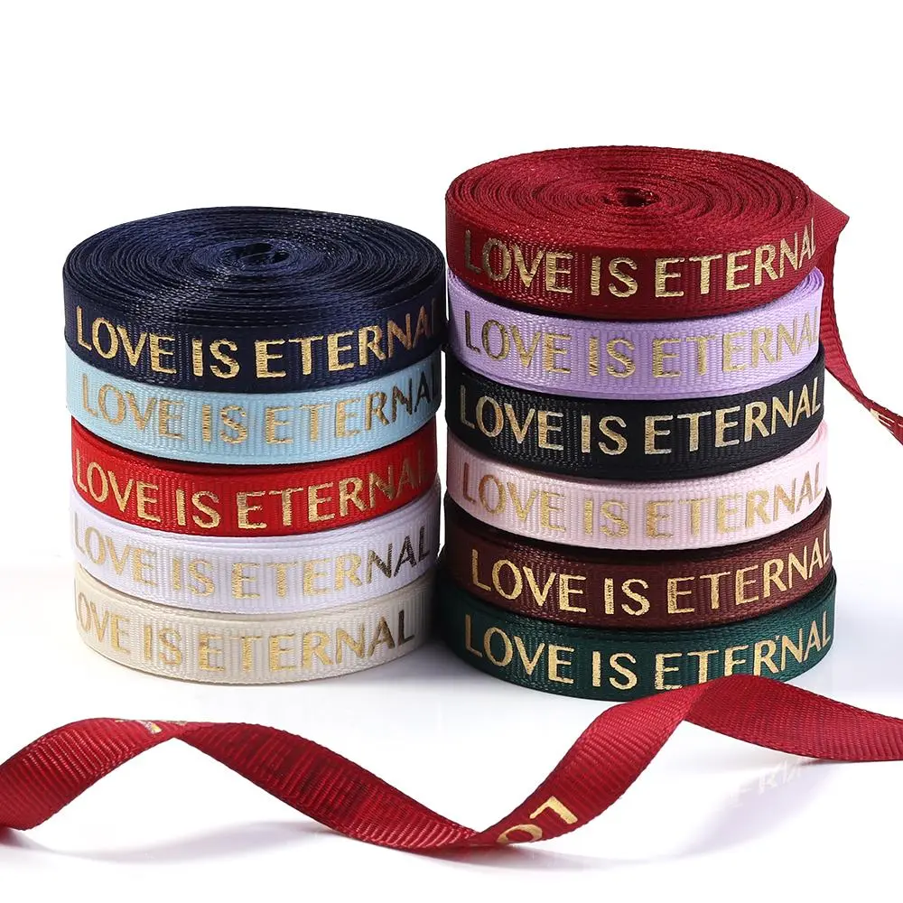 10Yards/Lot 1cm Colorful Polyester Ribbon Printed LOVE IS ETERNAL Ribbon For Handmade Romantic Gift Packaging Wedding Decoration