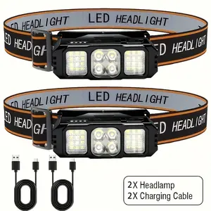 2-Pack Ultra-Bright LED Headlamp, USB Rechargeable 1200mAh, 9 Modes, Lightweight Durable ABS, Hands-Free for Camping, Fishing, Running, Emergency, Dog Walking & Holiday Gifts