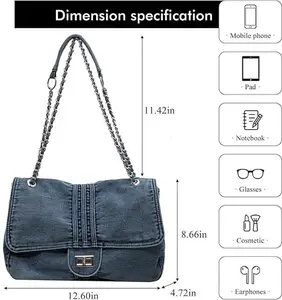 Y2k Denim Purse Large Capacity Shoulder Bag Crossbody Bags for Women Jean Tote Bag with Flap Lock Closure & Zip Pocket Perfect for Shopping Travel Dating Party