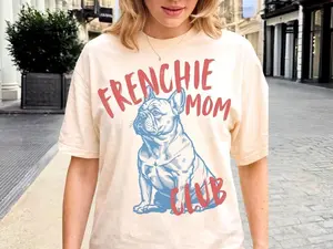 Frenchie Mom Club Tee Funny mothers day gift French Bulldog Dog Mom Shirt Trendy Comfort Colors Vintage Linocut Retro Dog Graphic