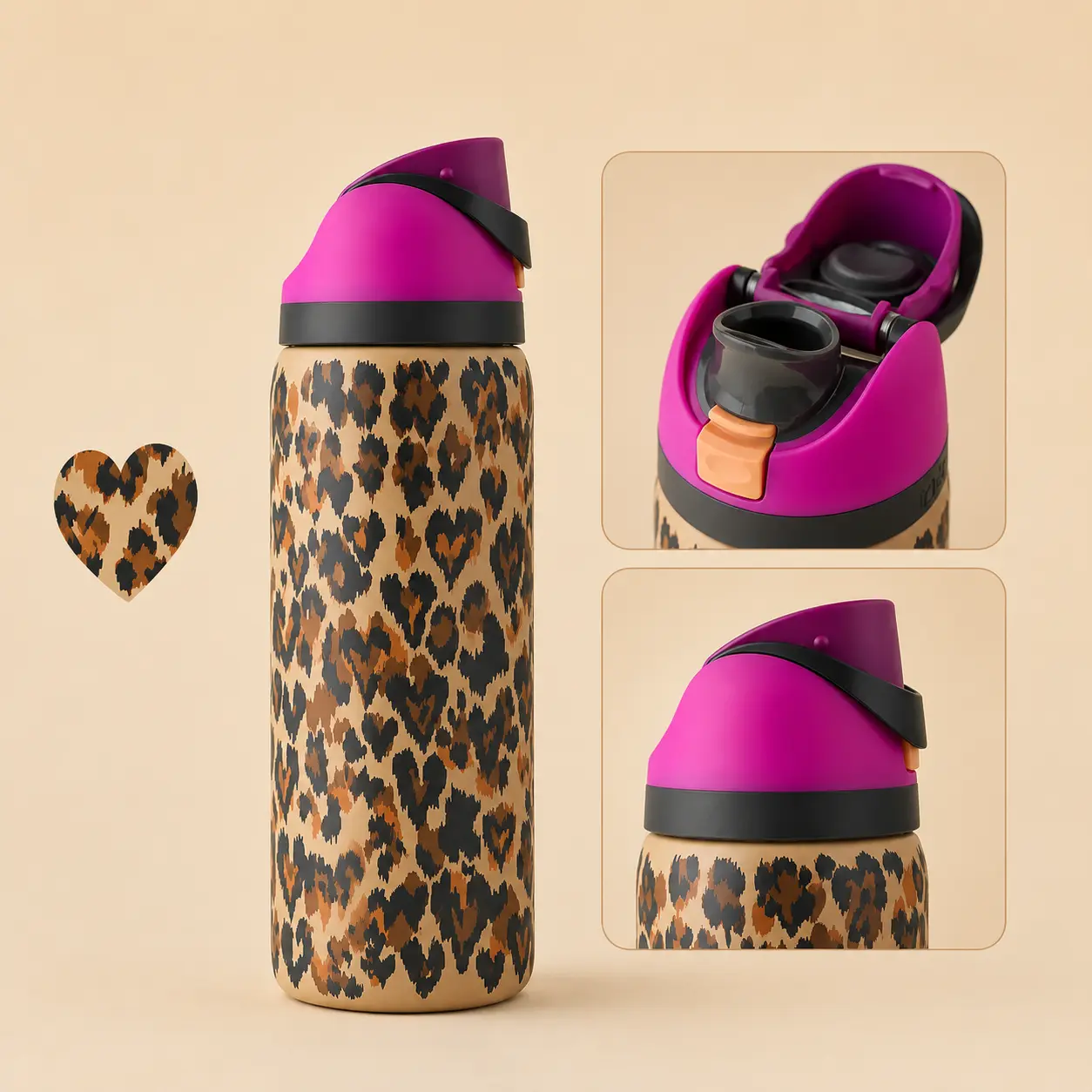 Owala 32oz FreeSip Stainless Steel Water Bottle Wild at Heart Cheetah Print Insulated Leak Proof Sports Travel Bottle