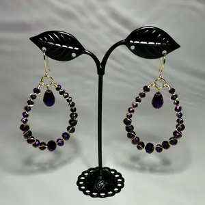 Crystal Hoop Earrings, Handmade, Artisan Jewelry, Birthday Gift, Mexican Jewelry, Gold Plated Earrings