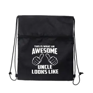 ‘This Is What An Awesome Uncle Looks Like’ Fun Typographic Text Unisex Drawstring Zipper Backpack Classic Style Suitable for Men Women Students and Gym-Goers