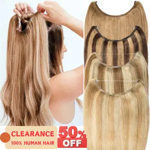 Hidden Secret Wire in Weft One Piece 100% Real Remy Human Hair Extensions Headband BLONDE