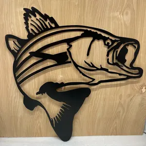 New Bass Jumping Fish Large Metal Wall Art Sign Fishing Laser Cut Made In USA