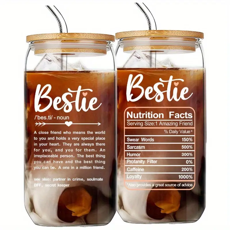 16oz High Borosilicate Glass Cup for Women, Unique Friendship Coffee & Milk Tea Mug, Perfect Birthday Gift for Best Friends, Drinkware