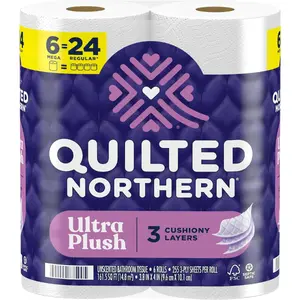 Ultra Plush Toilet Paper, 6 Mega Rolls = 24 Regular Rolls, 3X Thicker*, 3 Ply Soft Toilet Tissue