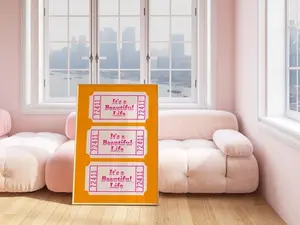 It's A Beautiful Life Ticket Print • Orange & Pink Preppy Wall Art • Dorm Decor Maximalist Poster • Funky Y2k Room Decor Aesthetic
