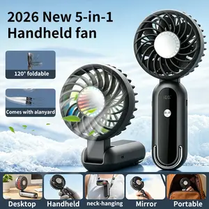 LAMJIE Portable Handheld Fan, 3-in-1 Foldable, Rapid Cooling, Up to 14H Battery Life, 5 Adjustable Speeds, LED Display & RGB Light, Handheld,Neck,Desk for Travel, Office & Outdoor