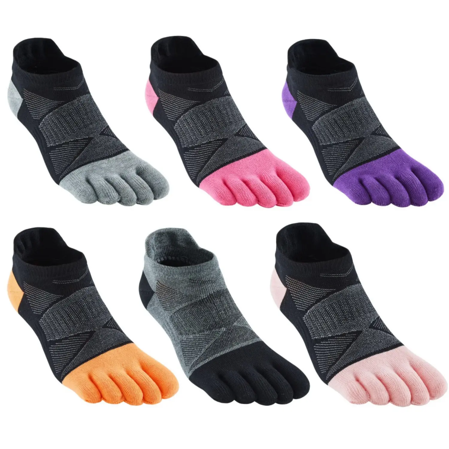 6 Pair Women Toe Socks 5 Finger Cotton Wicking Athletic Running Five Finger Ankle Socks
