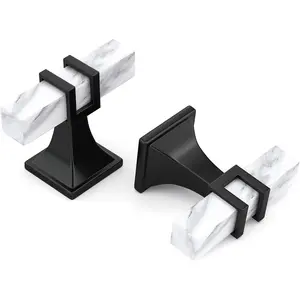 10 Pack White Marble Grain Kitchen Cabinet Knobs Black T Bar Hardware, 2 Tone Square Dresser Drawer Handles