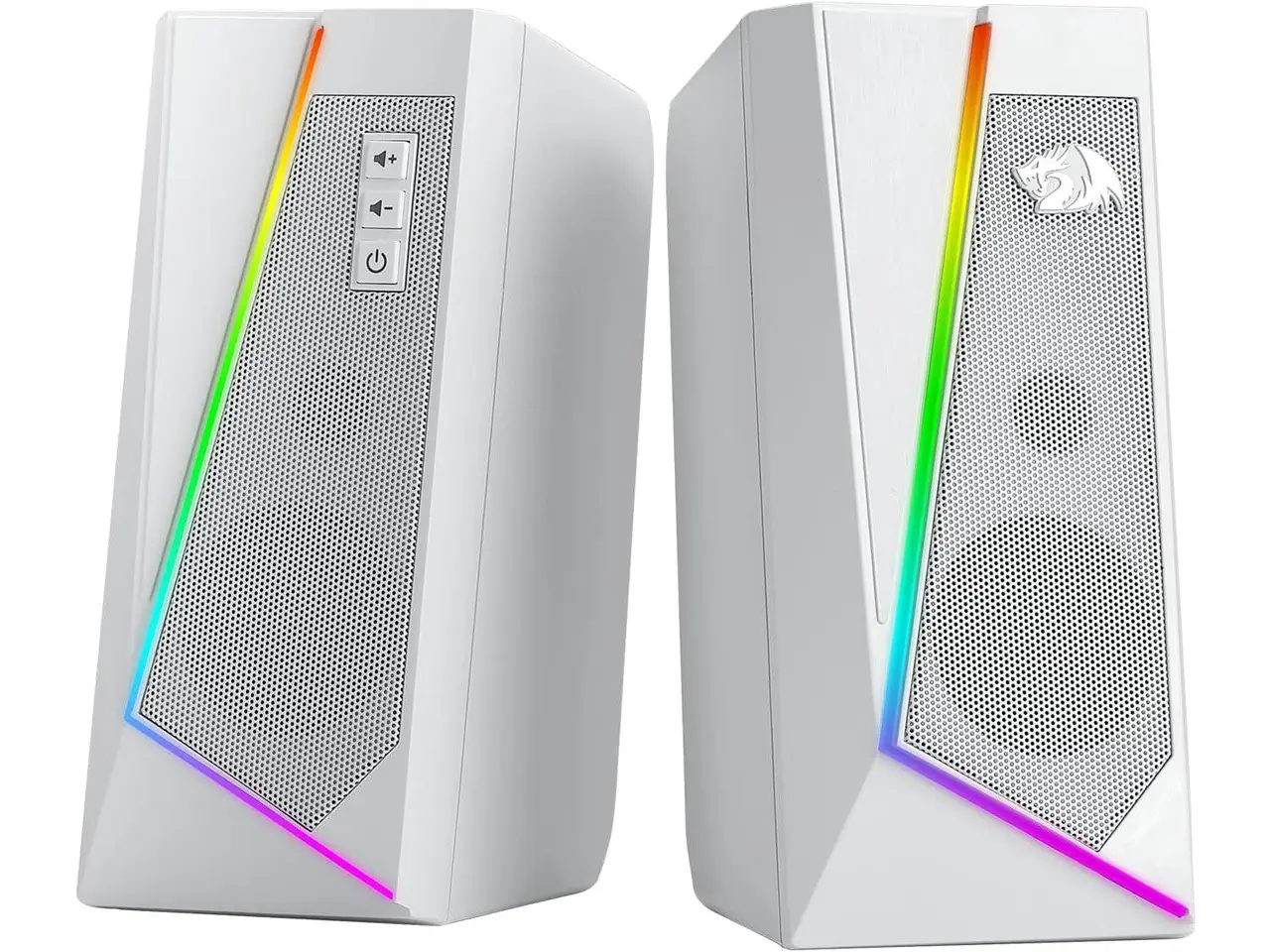 Redragon GS520 Anvil RGB Desktop Speakers, 2.0 Channel PC Computer Stereo Speaker with 6 Colorful LED Modes, Enhanced Bass and Easy-Access Volume Control, USB Powered w/ 3.5mm Cable White