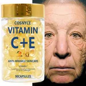 90 Capsules Vitamin C Face Serum, Unisex Firming Lifting Facial Essence, Smooth Clean Skin, Non-Tightening Lightweight Formula, Liquid Consistency