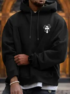 Men's Loose Long Sleeve Pullover Hoodie - Letter Print, Thin Polyester Sweatshirt, American Streetwear Tops for Spring & Autumn Casual Sportswear