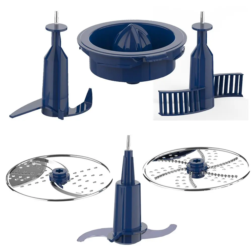 NutriChef 2L Food Processor Replacement Parts Set - S, Dough Kneading, Emulsifying Blades; Shredding/Slicing, Masher Discs; Citrus Juicer Attachment (Attaches to Bowl Shaft) - Dishwasher Safe Kitchen Vegetable Slicer Accessories, Plastic