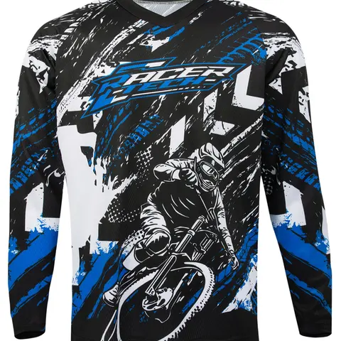 Motorcycle Off-Road Long Sleeve Shirt, Biker T Shirt, Sporty Fitted Design, Random Print Pattern, All Season Wear, Moderate Fabric Thickness, Athletic Sports Clothing, Sporty Top