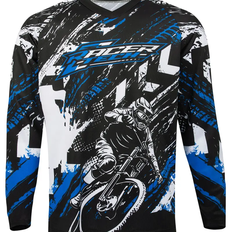 Motorcycle Off-Road Long Sleeve Shirt, Biker T Shirt, Sporty Fitted Design, Random Print Pattern, All Season Wear, Moderate Fabric Thickness, Athletic Sports Clothing, Sporty Top