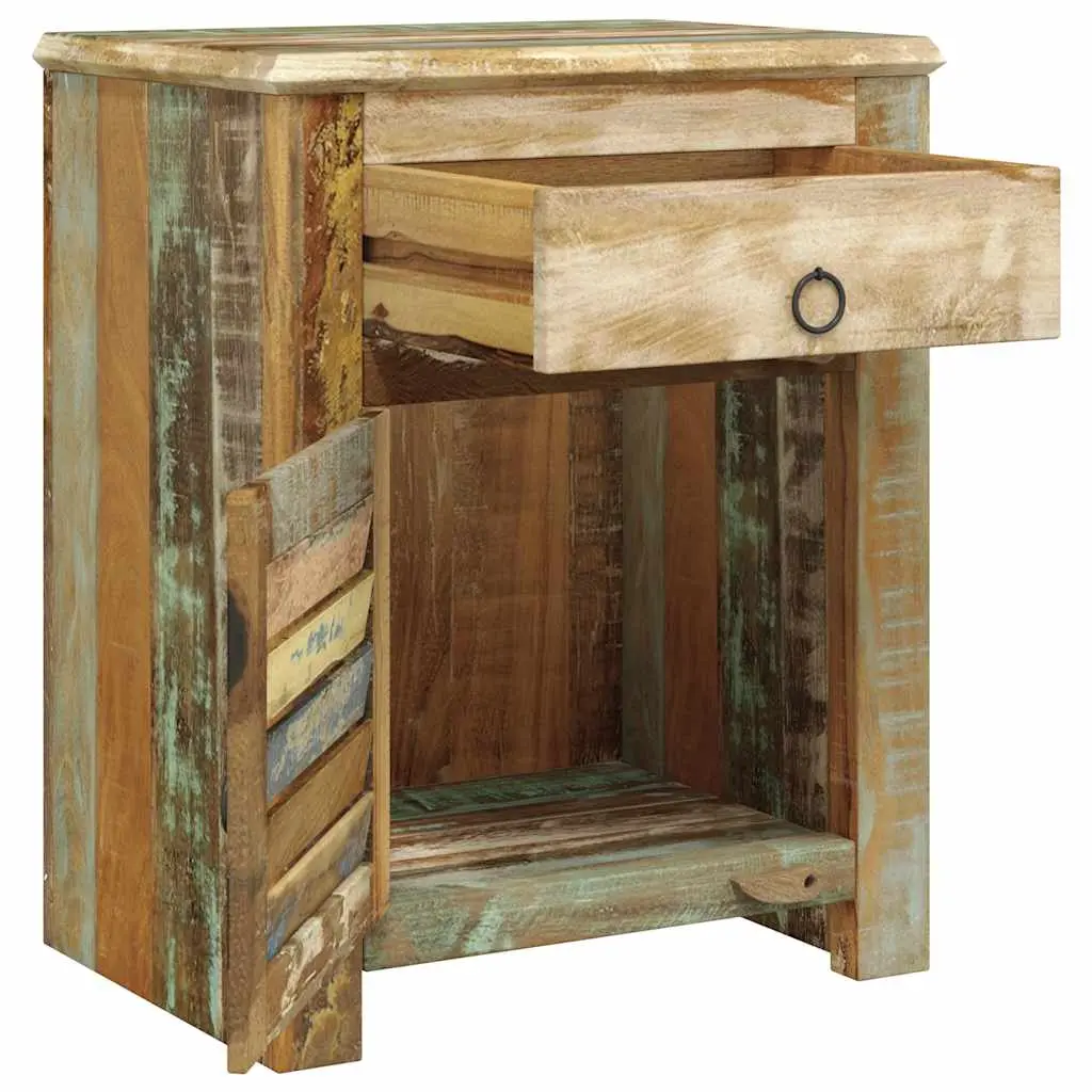 vidaXL Vintage Reclaimed Wood End Table With 1 Drawer And Door Unique Handmade Cabinet For Living Room Or Bedroom Storage Multicolor Solid Design Wooden Side Furniture Night Stand Compact Adults 240950