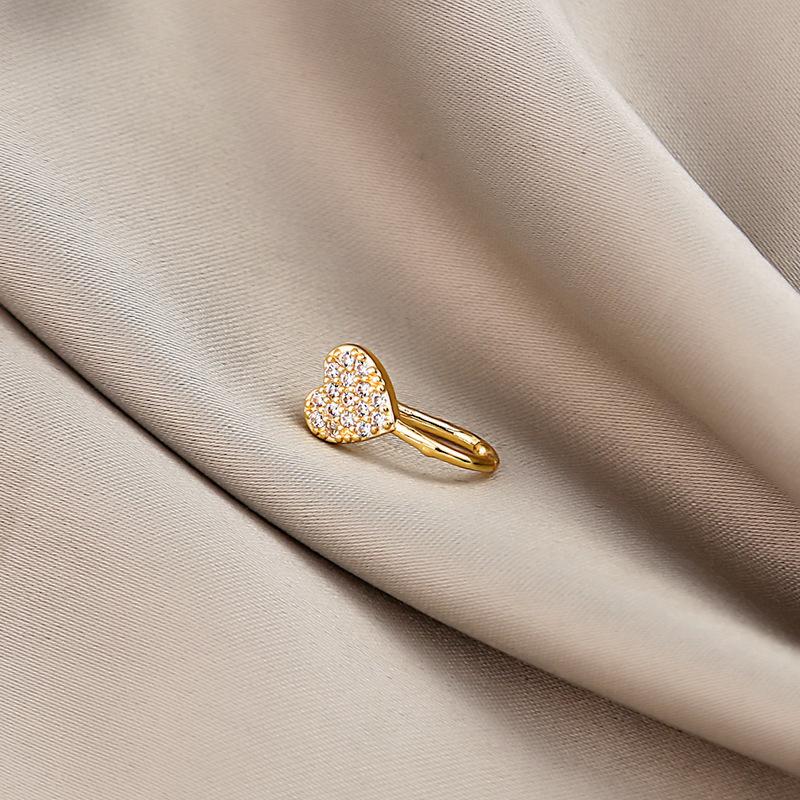 Nose accessory with non perforated U-shaped nose clip and micro inlaid zircon heart lightning crown nose nail made of copper material, easy to wear