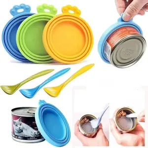 1pcs Reusable Silicone Pet Can Lid with Spoon, Fresh-Keeping Seal Cover for Cat & Dog Food Storage Bucket, Essential Pet Supplies