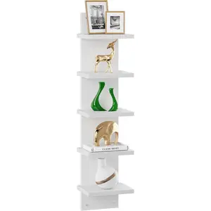 5 Tier Wall Shelf Unit,White Vertical Shelf,Floating Storage Wall Shelf,Organizer Tall Tower Design Decorative Wall Mount Shelving for , Bedroom,Living Room,Office Decor WBC009W