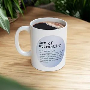 Law of Attraction Definition Mug Inspirational Quote Ceramic Coffee Cup for Men Women | Motivational Mindset Ceramic Coffee Tea Mug | Positive Thinking Gift Idea | Office Desk Birthday Christmas Gift | Viral TikTok Inspirational Mug