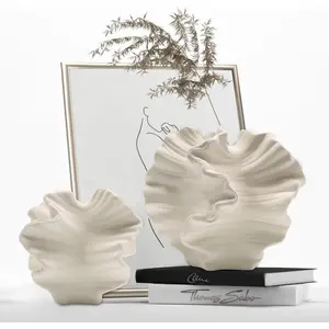 Ceramic Vase - Set of 2 for Home Decor,White Flower Shape Pampas Vases Minimalist Nordic Boho Style for Modern Farmhouse Decor, Living Room? Kitchen?Mantle?Bedroom?Dining Table?Office