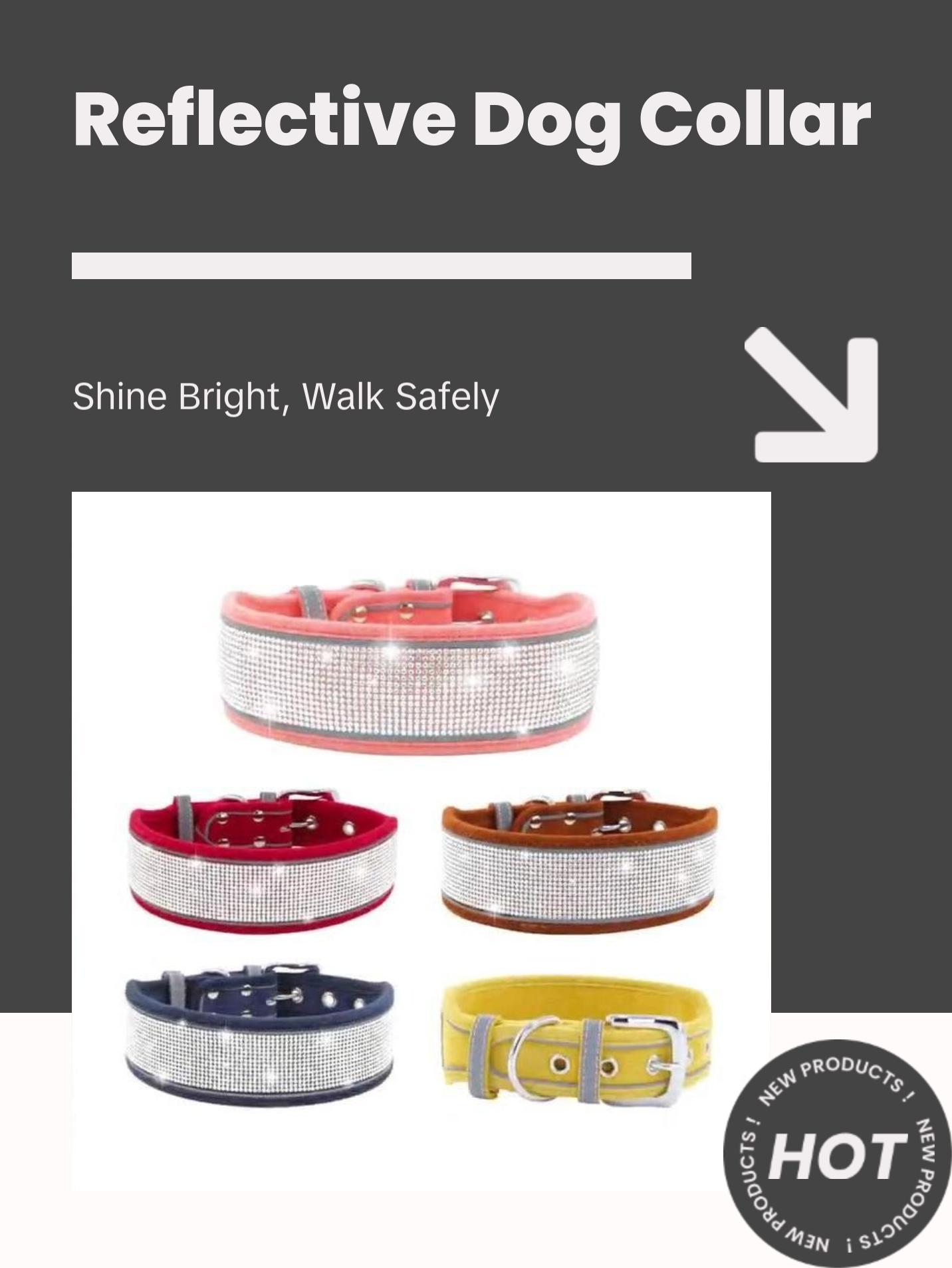 Reflective Dog Collar Shiny Rhinestone Pet Collar Medium sized Dog Chain Soft and Comfortable Walking Rope