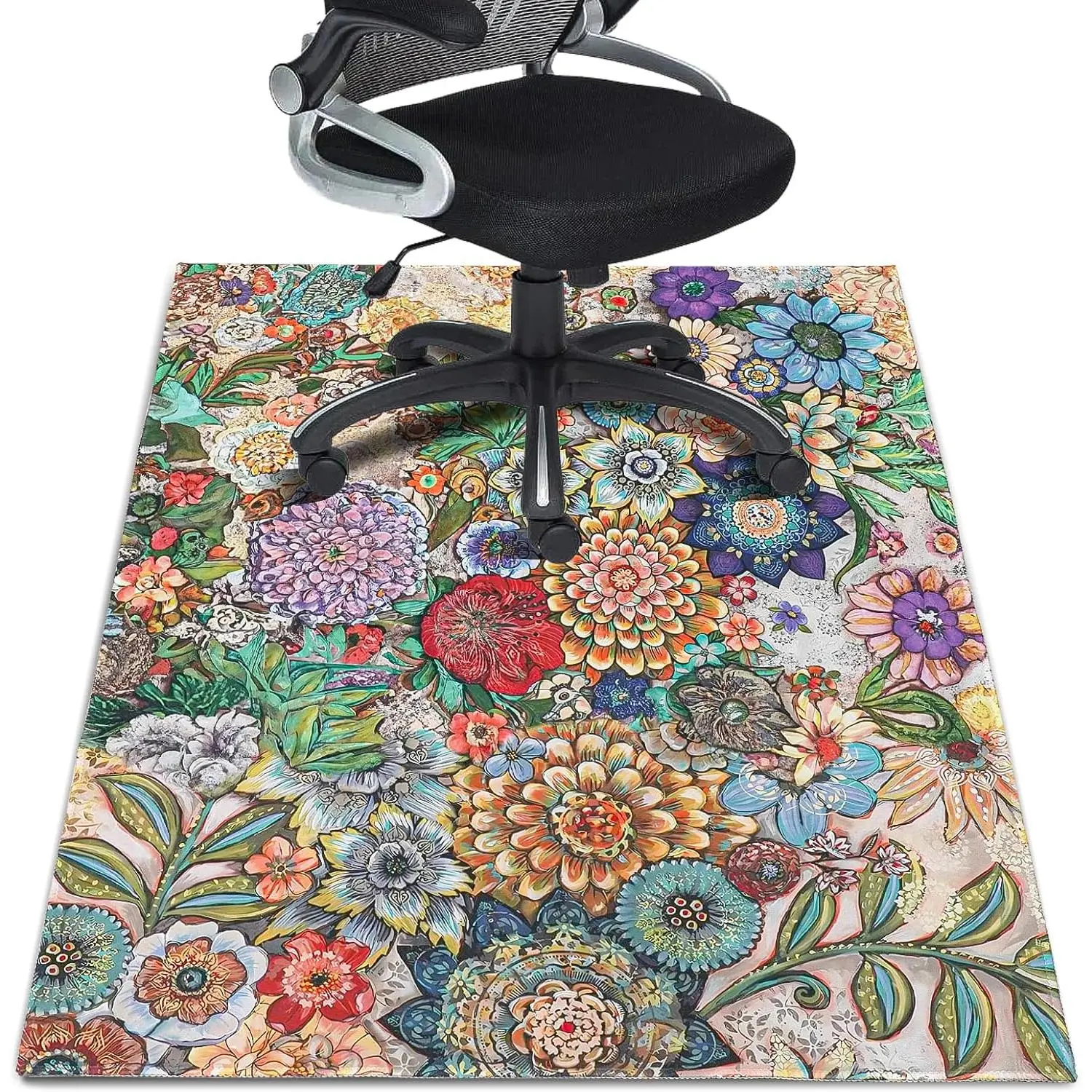 Office Chair Rug for Hardwood Floor 36"X 48" Office Mat for Gaming Rolling Chairs Computer Desk Chair Rug Non-Slip Mandala Decor Protector Mats for Hard Floor & Tile Floor Decor