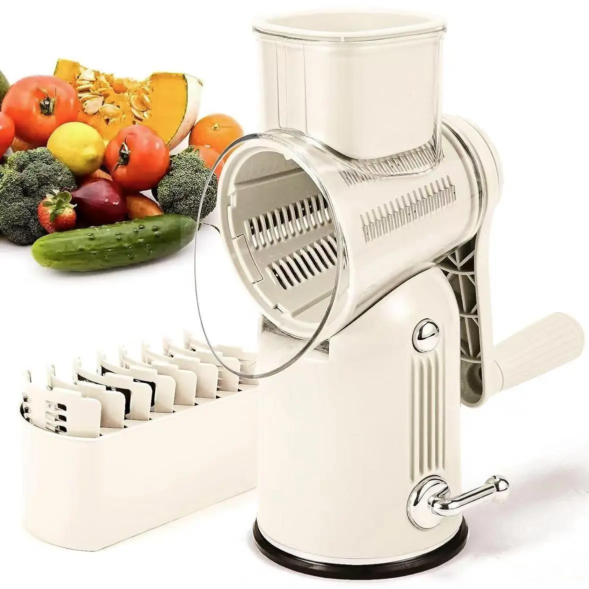 Manual Cheese Grater, 1 Set Rotating Cheese Crusher with Interchangeable Blades, Vegetable Chopper, Rotary Cheese Shredder, Cheese Cutting Grater, Kitchen Utensils & Gadgets