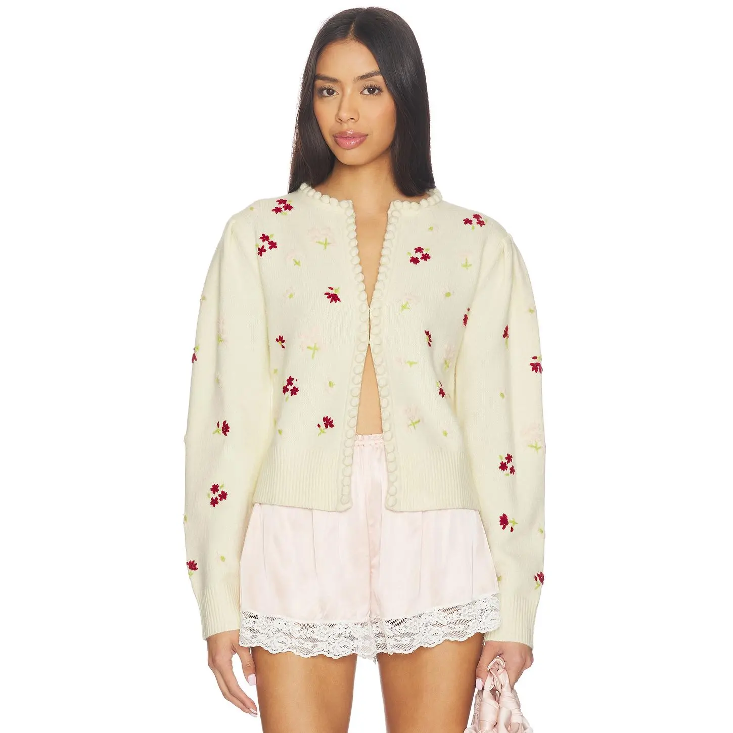 MAJORELLE Talia Cardigan in Cream With Pink Multi