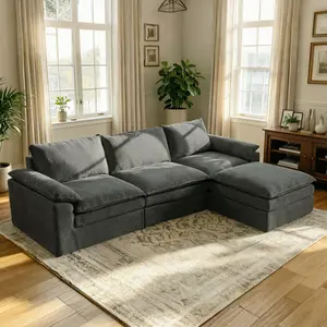 【#SummerVibes】【2 Packages Shipping】118Inch Modular Couch Sectionals with Ottoman,Big Comfy Cloud Couches,L Shaped  Modular