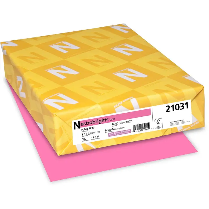 Astrobrights Colored Paper - 8.5" x 11", 24 Lb, Pulsar Pink, 500 Sheets, Office Stationery for Computers & Office Use