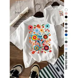 Women's Floral Print Round Neck Tee, Vintage Trendy Casual Short Sleeve T-shirt for Daily Wear, Ladies Summer Outfit, Top