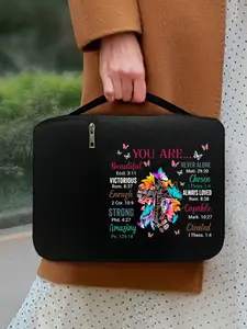 Inspirational Bible Bag with Butterfly Cross Christian Pattern, Standard Size with Zipper Pockets, Organiser, Ideal for Bible Study and Special Occasions