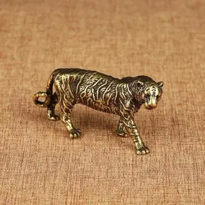 Pure Copper Big Tiger Model Statue Solid Brass Animal Figurines Vintage Home Decor Miniatures Desk Decor
