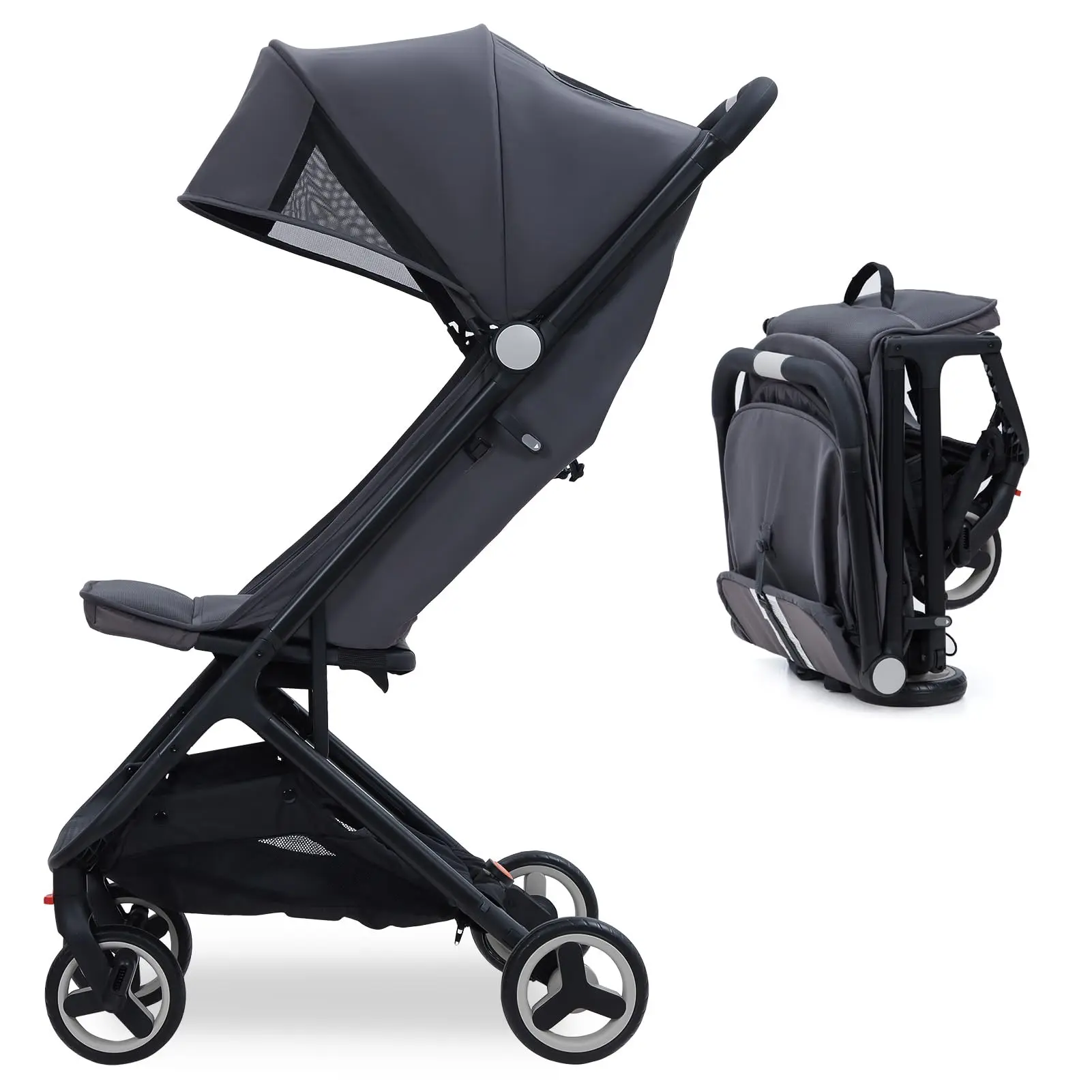 GARVEE Lightweight Compact Stroller for Babies, 1-Hand Fold, Airplane-Friendly Design, Reclining Seat, Canopy, Smooth Suspension, Travel System Ready, Available in Black and Pink, Strollers For Babies, Lightweight Stroller