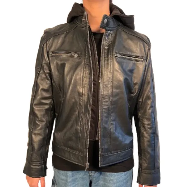 Pelleaura Women's Hector Black Hooded Leather Biker Jacket– Lightweight, Removable Hood, Asymmetrical Zip & Quilted Design for Bold Everyday Style Comfort Womenswear Coats Comfortable