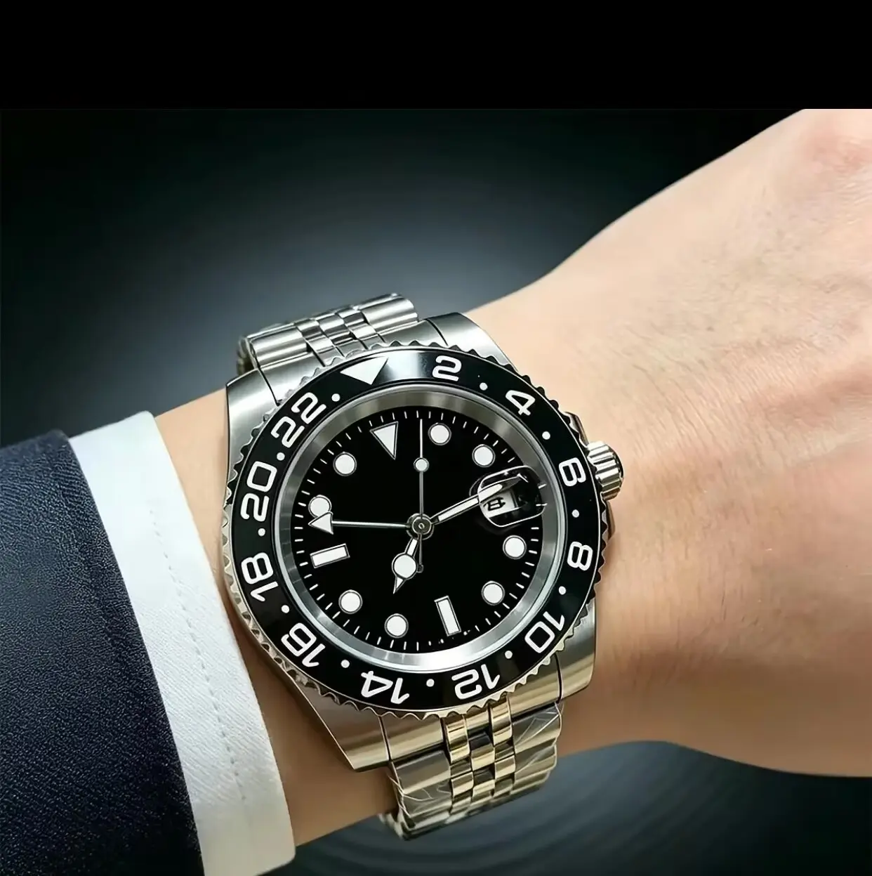 Men’s Automatic Watch – Black Dial Stainless Steel Bracelet with Date Display