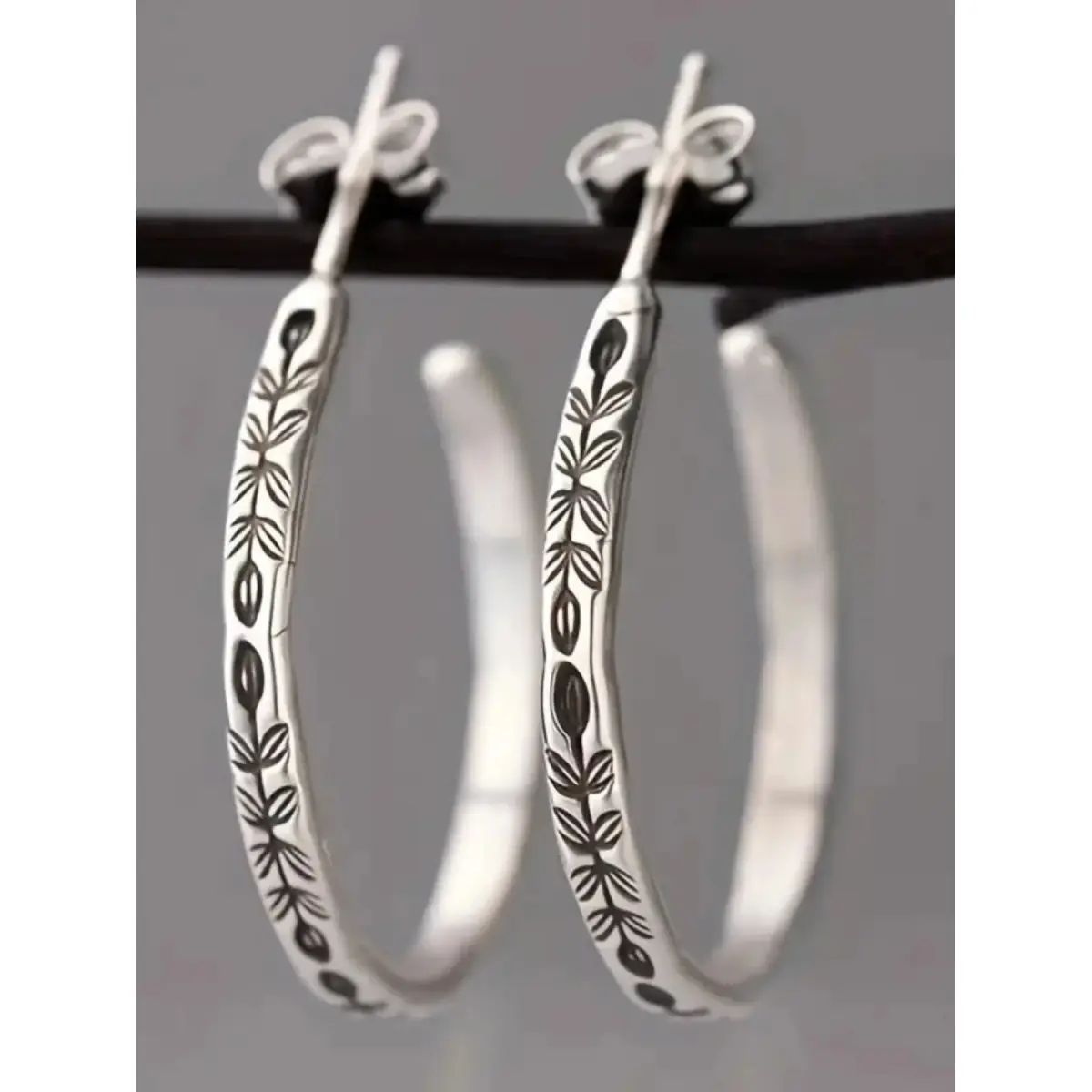Women's Vintage Silver Engraved Hoop Earrings - Boho Western Open Hoops, Hypoallergenic Lightweight Earrings, Bohemian 2026 Trendy Everyday Jewelry Gift, Bohemian Earrings