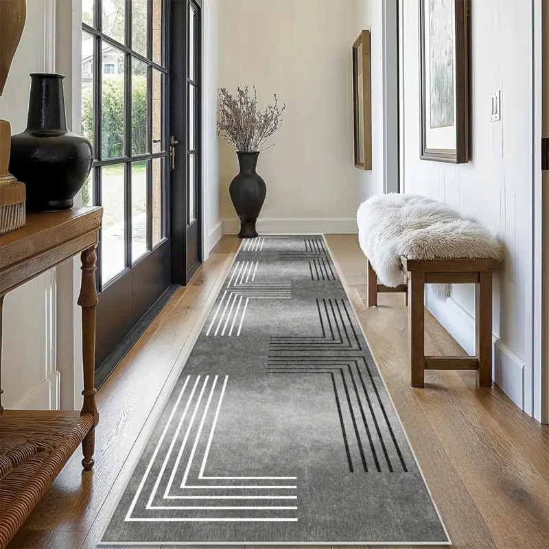 European Light Luxury Easy-Clean Machine-Washable Mat-Style Runner Rug, Premium Gray Rubber Panel Runner, Ideal for Living Room Decor, Kitchen, Mat-Style Runners, Rubber Panel Runners